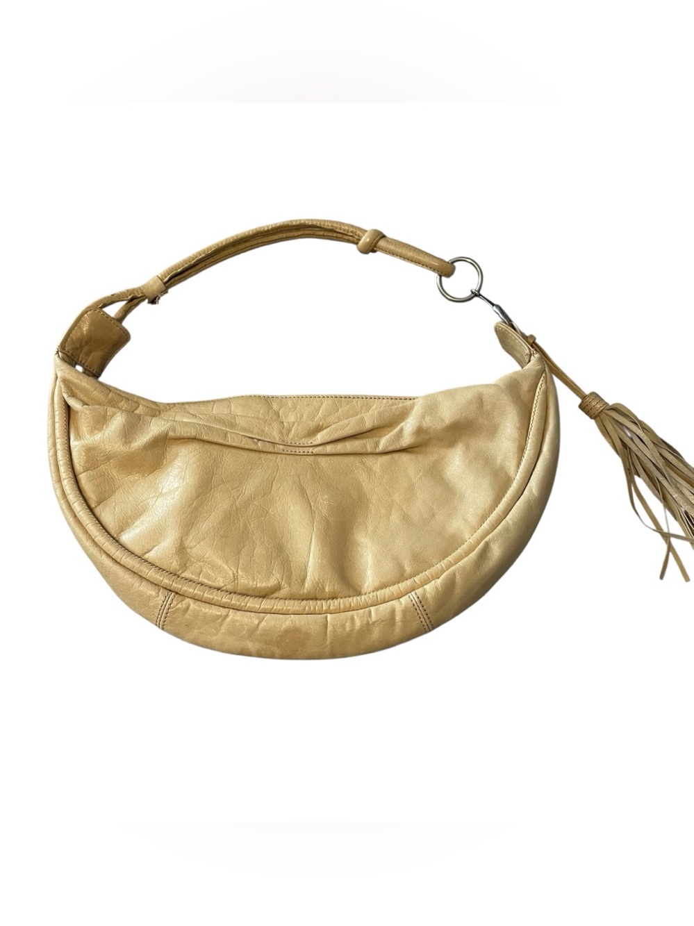 Fossil Butter Yellow Leather Half Moon Tassel Shoulder Handbag